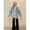 Moletom Cardigan Versátil American Street com Três Listras para Mulheres Outono e Inverno 2025 Novo Estilo Quente Ins Azul com Capuz