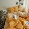 Juego de cuatro piezas de algodón lavado estilo ins, color liso, minimalista moderno, ultrasuave y amigable con la piel, sábana bajera y funda de edredón, juego de cuatro piezas para dormitorio de estudiante