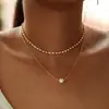 Collar de Cadena de Serpiente Geométrica Retro con Lentejuelas y Colgante de Disco Doble Capa Transfronterizo Europeo y Americano para Mujer