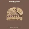 Estilo Boho de Alta Qualidade Brilhante Seda Vazado Feito à Mão Flor Tridimensional Chapéu de Tricô Moda Feminina Chapéu Turbante Chapéu para o Frio