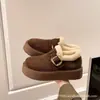 2026 Nuevo Estilo Zapatos Birkenstock de Felpa con Suela Gruesa para Mujer Invierno Exteriores Slip-on Zapatos de Algodón Cálidos que Aumentan la Altura Casual Zapatos de Una Sola Pieza
