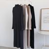 Cor Outono e Inverno Gola Alta Meio Listrado Tricô Saia Slim Fit Vestido Manga Longa para o Trabalho Cor Sólida Saia Base Coreana