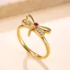 Anillo abierto de libélula más vendido transfronterizo para mujer, anillo de acero inoxidable con incrustaciones de diamantes de flores estilo pastoral, joyería chapada en oro de 18k