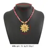 Zn0666 Pingente Exagerado Cruzado Coração Lua Rosto de Sol em Aço Inoxidável Banhado a Ouro 14K Corrente de Clavícula com Corda de Tecido para Mulheres