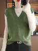 Chaleco sin mangas de punto para mujer, color liso, cuello en V, apilado, holgado, casual, nuevo para primavera y verano, algodón