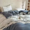 Estilo Hepburn Francés Línea A 100% Algodón 21s Cepillado de Alta Gama Juego de Ropa de Cama de Cuatro Piezas Estampado Floral Retro Estilo Encaje de Algodón Puro Ropa de Cama