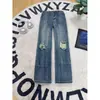 Jeans rotos para hombre, corte recto, ajuste holgado, estilo high street americano, lavados y desgastados, azul vintage, adelgazantes y favorecedores, con cintura elástica