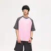 Camiseta de Manga Raglán de Marca Moderna con Cuello Redondo Verano Nuevo Retro Americano Tops para Hombre de Manga Corta Sueltos y Casuales