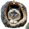 Itens Populares de Decoração para Carros de Comércio Exterior, Pingente Pequeno para Mochila, Gato e Cachorro Criativos em Buraco de Árvore, Acrílico Plano 2D para Mochila