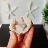 Tigela Tesouro de Geodo de Ágata Branca Marroquina Fatia de Geodo Ornamento Espécime Mineral Pedra Bruta de Cristal Fabricante Atacado