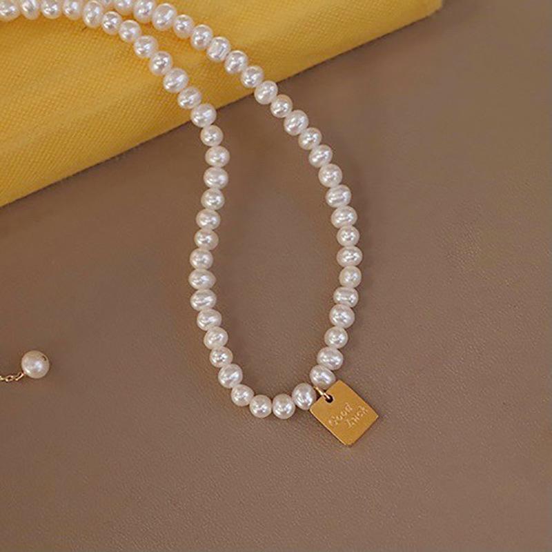 天然淡水珍珠项链女小众轻奢高级感时尚Lucky方牌