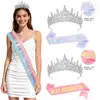 Cinta Ondulada de Seda y Satén para Fiesta de Cumpleaños Europea y Americana, Corona de Mujer de Lujo Llena de Diamantes, Banda para el Hombro de Cumpleaños de Tela con Brillo Degradado