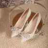 Zapatos de tacón alto con plataforma impermeables y brillantes color champán estilo francés para mujer, con suela gruesa, cómodos zapatos de boda, tacones de aguja de punta fina