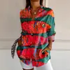 Camisa de manga de siete puntos con hombro descubierto para mujer transfronteriza, tendencia de verano europea y americana, estampado floral, impresión 3D