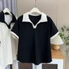 Verano 100.00kg talla extra nuevo color retro cuello POLO manga corta camiseta para chica gordita solapa camiseta chaqueta 6515
