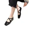 Zapatos Planos de Ballet para Mujer de Verano, Estilo Francés, Cuadrados de Punta Baja, con Lazo, Cómodos, Color Negro, Mary Janes