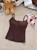 2066# Regata de Algodão Lisa com Renda e Botão para Mulheres, Peça de Roupa Externa Camada Interna com Bojos Top Base