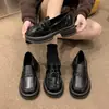 Mocasines de plataforma con punta redonda para mujer, estilo preppy, negros, de piel JK, combinables, estilo británico, 2023, sin cordones.