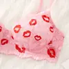 Popular Transfronterizo Europeo y Americano Levantamiento de Glúteos Sexy Labios Calientes Estampados Traje Sexy Malla Bordada Transparente Puro Deseo Ropa Interior Ultra Delgada