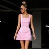 Vestido de tirantes rosa satinado mate de moda para mujer, nuevo estilo de verano 2026, vestido de línea A con cuello cuadrado que ciñe la cintura, Ropa para mujer