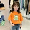 2026 Elegante Nuevo Patrón de Dibujos Animados de Niña Camiseta de Verano de Algodón Puro de Manga Corta para Niños Mayores