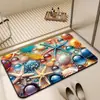 Tapete de Piso de Tierra de Diatomeas con Diseño 3D de Concha Marina y Estrella de Mar, Fuerte Absorción de Agua, Secado Rápido, Antideslizante, Tapete de Baño Colorido para la Entrada del Baño