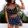 Blusas, Jaquetas, Camisas Versáteis Femininas Europeias e Americanas, Roupas de Proteção Solar de Malha Transparente, Roupas de Praia de Manga Curta com Estampa de Margaridas, Roupas de Proteção Solar