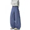 Calça Jeans de Trabalho Americano Azul Francês Masculina Marca Tendência Design Desconstruído Senso de Design Bonito Rebelde Solta Reta Casual Calça de Perna Larga