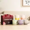 Juego de 3 Tazas con Gradiente de Fábrica con Tapa y Cuchara, Taza de Leche de Alto Valor, Taza de Cerámica para Regalo, Taza de Desayuno al por Mayor