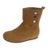 Botas de Couro Camurça Moda Retrô Meio da Panturrilha para Mulheres, Novo Estilo Outono 2026, Fofas e Peculiares com Biqueira Larga Confortáveis Planas Botas Birkenstock