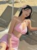 Corea del Sur Nuevo Conjunto de Tres Piezas de Tela de Toalla Dulce y Pura de Alta Gama Bikini de Pecho Pequeño Falda Dividida Traje de Baño para Mujer