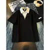 Camisa Polo de Manga Corta con Bloques de Color y Media Cremallera para Hombre (Falso Dos Piezas), Camiseta de Manga Corta para Verano, Top Camiseta de Estilo Americano con Hombros Normales para Pareja