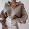 [Personalización Tejida] Suéter de Punto de Manga Larga con Solapa Estilo Europeo y Americano Transfronterizo, Jersey Sencillo y Elegante