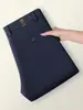 Pantalones casuales de negocios para hombre de otoño e invierno, de cintura alta, pierna recta, longitud media, elásticos, resistentes a las arrugas, pantalones de traje negros y azul oscuro