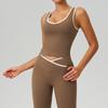 Colete Esportivo Ajustado Transfronteiriço Cor Nude Contrastante Costas Abertas Feminino Colete de Yoga Roupa Fitness Top Esportivo Externo 8843