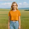Transfronteiriço 2025 Algodão-Elastano Ajuste Slim Moda Macio Confortável Respirável Top Curto Gola Careca Manga Curta Camiseta Americana