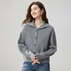 Cardigã de malha de cashmere novo 2026 transfronteiriço com gola alta, reversível, peso pesado, solto e moderno