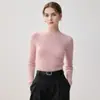 Camiseta básica de cuello semi-alto 100% cachemir puro sin costuras para mujer, cálida de punto ajustada para otoño e invierno