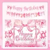 Decoración para Fiesta de Cumpleaños Tema Lazo Rosa Suministros Bandera-tirando Mesa Tenedor de Pastel Globo Traje de Decoración para Fiesta