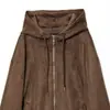 Otoño Nuevo Europeo y Americano para Mujer Sudadera con Capucha Cordón Bolsillo con Cremallera Gamuza de Ciervo Terciopelo Chaqueta de Manga Larga