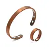 Pulsera y Anillo Magnéticos Populares Transfronterizos Combinación Flores Retro Europeas y Americanas Cobre Rojo Antiguo Cepillado Estilo Retro Pulseras de Pareja