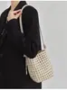 Bolso Cruzado de Mujer Único y Elegante con Nudo de Molino Calado Tejido con Cierre de Cordón, Bolso Cubo, Estilo Vacacional, Versátil Casual