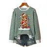 Amazon eBay site independente casual fofo feminino três vacas de Natal empilhadas alto outono e inverno moletom listrado comércio exterior