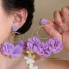Aretes de Flor de Chifón de Rafia Aguja Plateada, Elegantes Aretes Estilo Vacaciones con un Toque de Lujo Ligero y Sensación de Alta Gama, Diseño Único