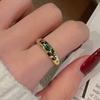 Exquisito y de Alta Gama Lujo Ligero Europeo y Americano Retro Industria Pesada Esmeralda Anillo Abierto Diseño Nicho Anillo de Zirconia Diamante Completo