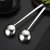 Cuchara de Acero Inoxidable 304 con Mango Largo Cuchara para Comer en Casa Espesada Estilo Coreano Redonda para Postre y Remover