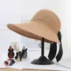 Sombrero de Sol de Verano con Lazo, Sombrero de Sol de Ala Ancha para Exteriores, Sombrilla de Playa con Protección Solar, Sombrero de Paja de Pescador para Mujer, Sombrero Plegable de Copa Abierta para Mujer