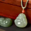Pingente Buda Maitreya Jade Natural Hetian Feminino Cabeça de Buda de Jade Colar com Pingente de Jade Pequeno Buda Risonho Pingente de Jade Gong