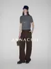 ANNA Moda Básica_Camiseta de Punto para Mujer de Cuello Alto Corto de Manga Corta/Top Corto de Lana/Camiseta Base Suéter