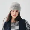 Gorro de Punto Canalé 100% Cachemir para Mujer Otoño Invierno Plegable Logo Pequeño Cálido Holgado Protección para las Orejas Versátil Sombrero de Lana